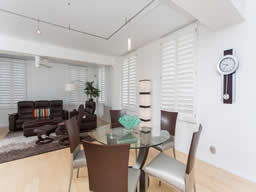 The dining area flows into the living area.