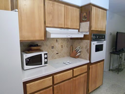 Tile backsplash and solid surface counters are nice