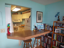 A casual dining counter extends the space.