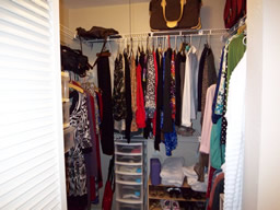 A walk-in closet keeps everything organized