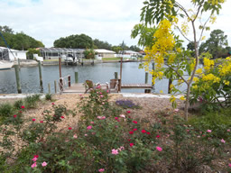 Winding paths lead down to the dock and water.