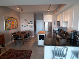 There's space for a dining table adjacent to the kitchen