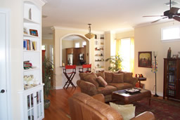 The living and dining room have lots of built in features.