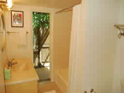 This hall bath opens to the pool.