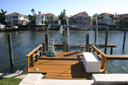 The dock includes a boat lift and water service