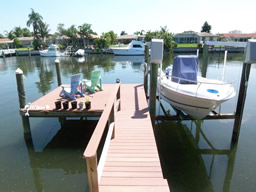 The dock has new composite decking and a boat lift