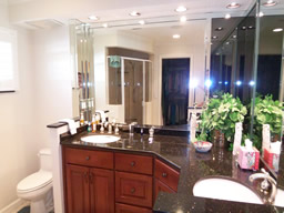 The Master bath has a large tiled shower.