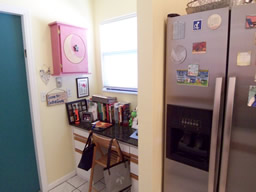 A built-in desk manages household affairs