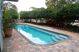 The Pool is surrounded by brick pavers