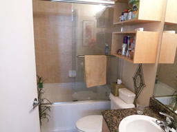 The hall bath is great for guests.